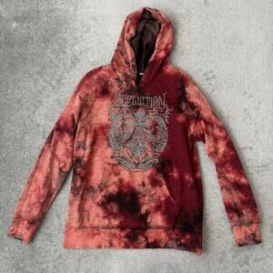 Affliction Hoodie Womens Large Red Tie Dye Rhinestone Graphic Pullover Gothic